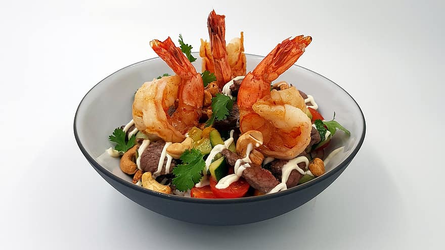 Poke Bowl Surf Turf, voedsel, porkom, rijst