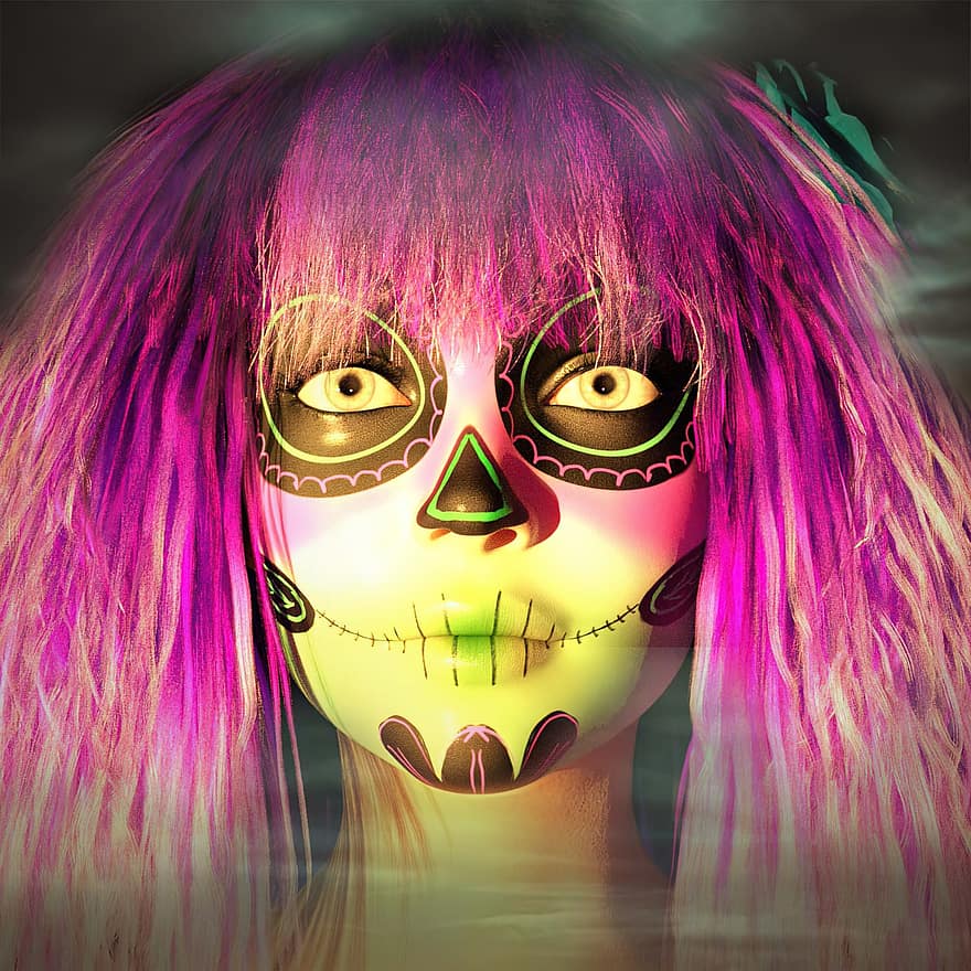 femeie, Catrina, costum, craniu, schelet, os, ziua morții, tradiţie, moarte, multi colorate, Halloween