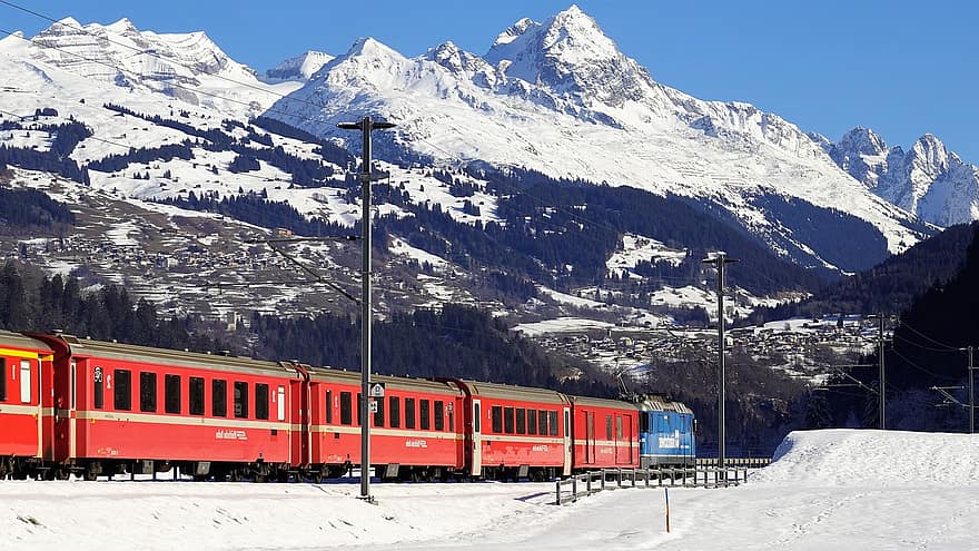 Mountains, Train, Snow, Railway, Rail Track, Railway Track, Railroad, Transport, Transportation, Snowy, Winter