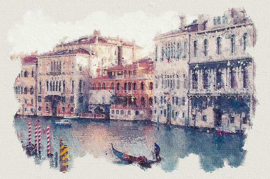 wenecki, Wenecja, gondola, łódź, woda, kanał, sławny, turystyka, Europa, Włochy, architektura