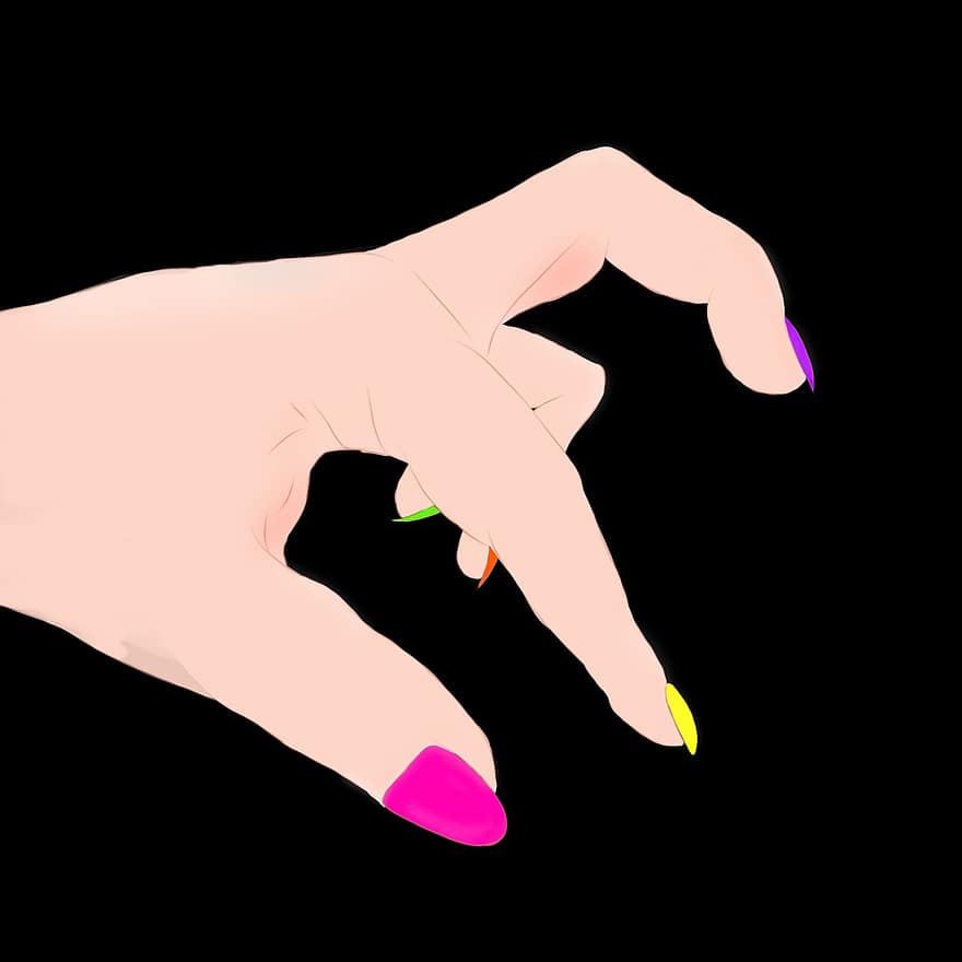 les doigts, vernis à ongle, ongles, coloré