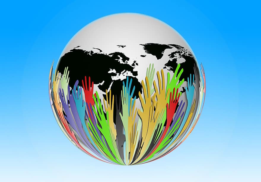 Access, Many, Hands, Continents, Globe, International, Earth, Together, Community, Colorful, Multicolored