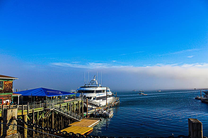 boot, schip, docking, kust-, Maine, haven, oceaan