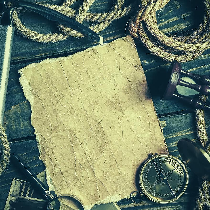 Vintage, Paper, Compass, Rope