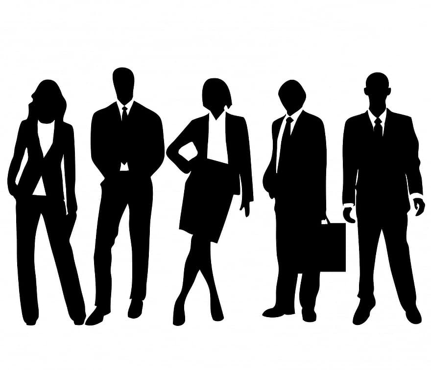 žmonių, vyrai, moterys, vyras, moteris, verslininkas, verslininkė, juoda, siluetas, kostiumas, marškinėliai