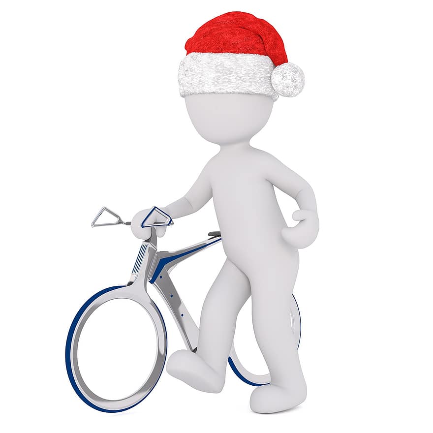 laki-laki kulit putih, Model 3d, seluruh tubuh, Topi santa 3d, hari Natal, topi santa, 3d, putih, terpencil, sepeda, bersepeda