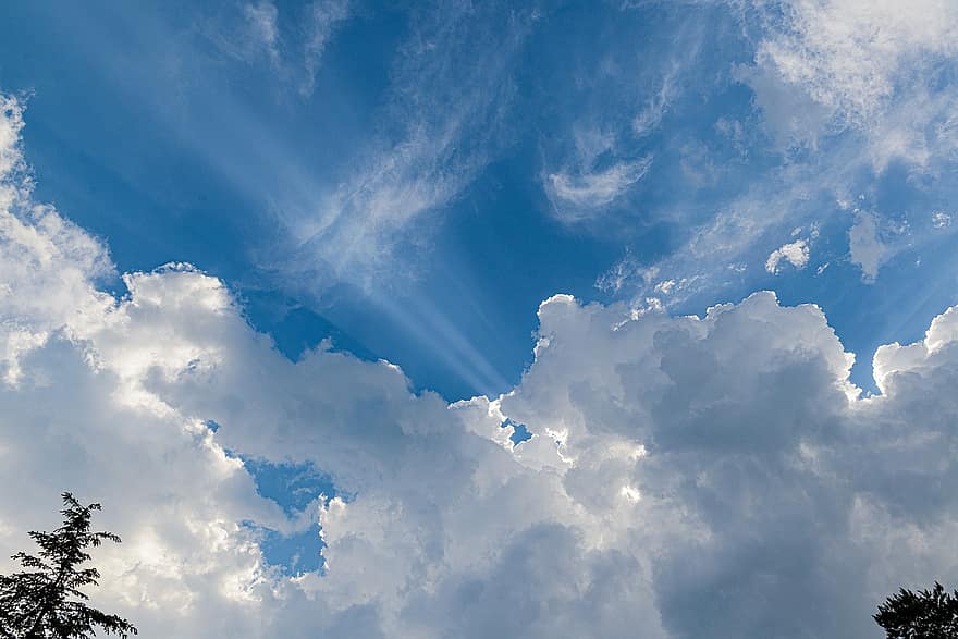 stapelwolk, wolken, hemel, zonlicht, licht, weer, atmosfeer, cloudformation, bewolkt, blauwe lucht