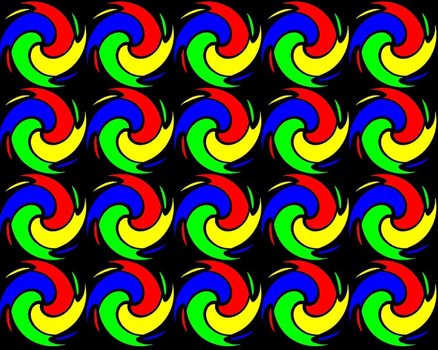 Swirls, Pattern, Seamless, Wallpaper, Multicolored, Vibrant, Design, Spectrum, Red, Bright, Colours