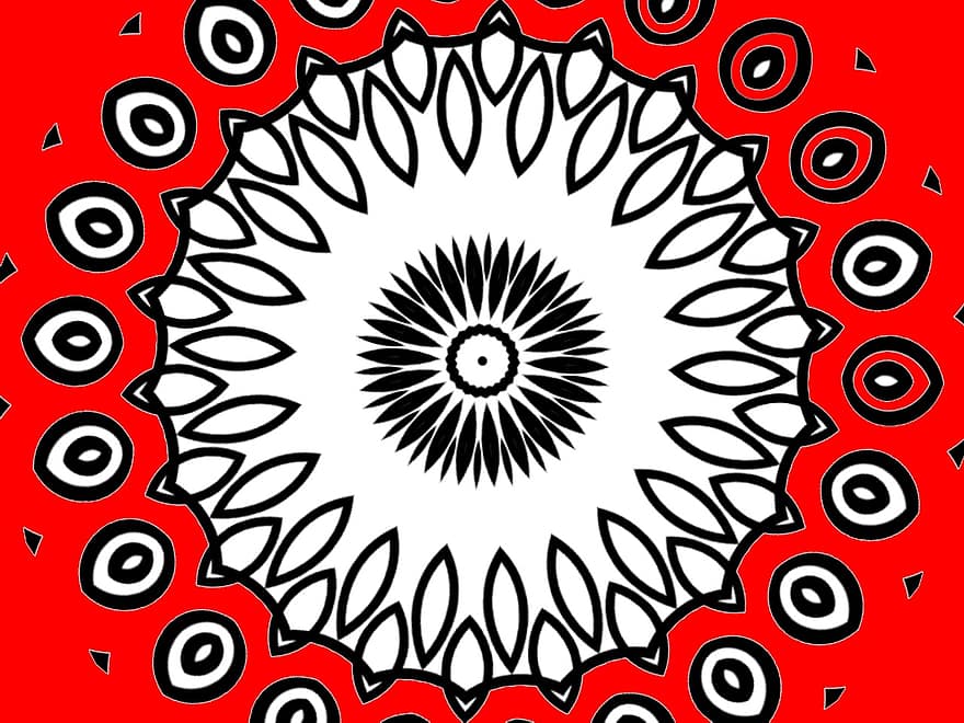 caleidoscoop, patroon, ontwerp, rood, zwart