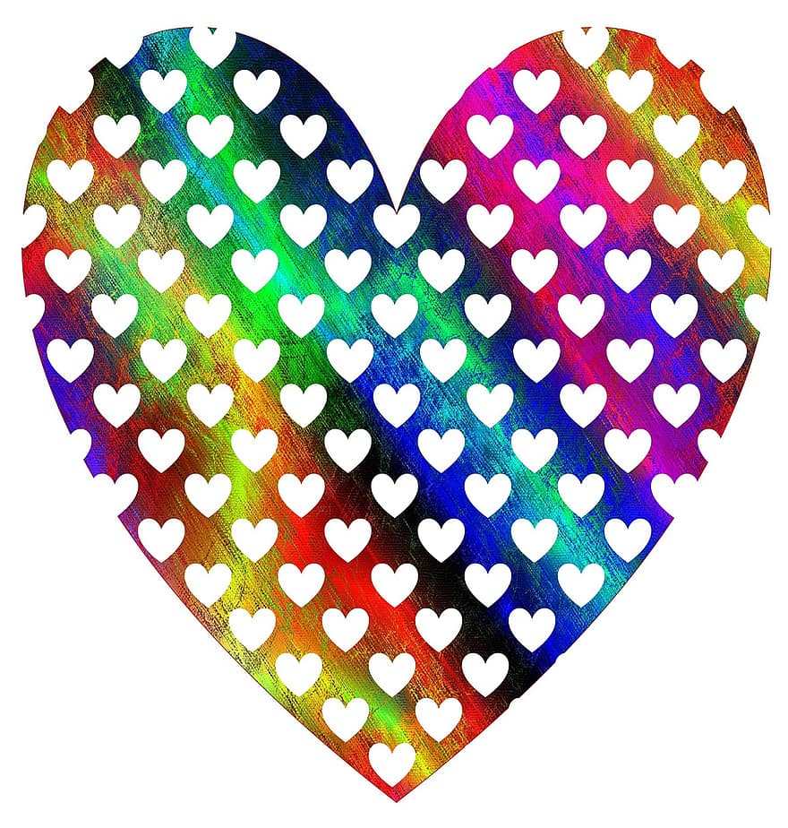 kjærlighet, hjerte, regnbue, farger, abstrakt, design, gitter, mønster, form, størrelser, liten
