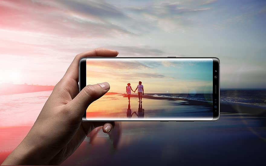 foto, pantai, smartphone