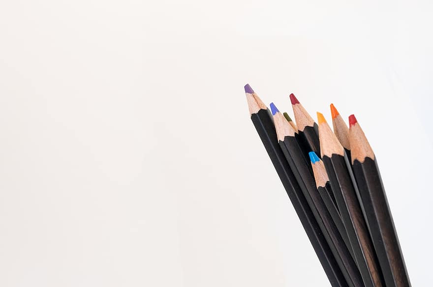 farveblyanter, blyanter, skrive, tegne, skole, børn, farve, farvet, tæt på, blyant, uddannelse