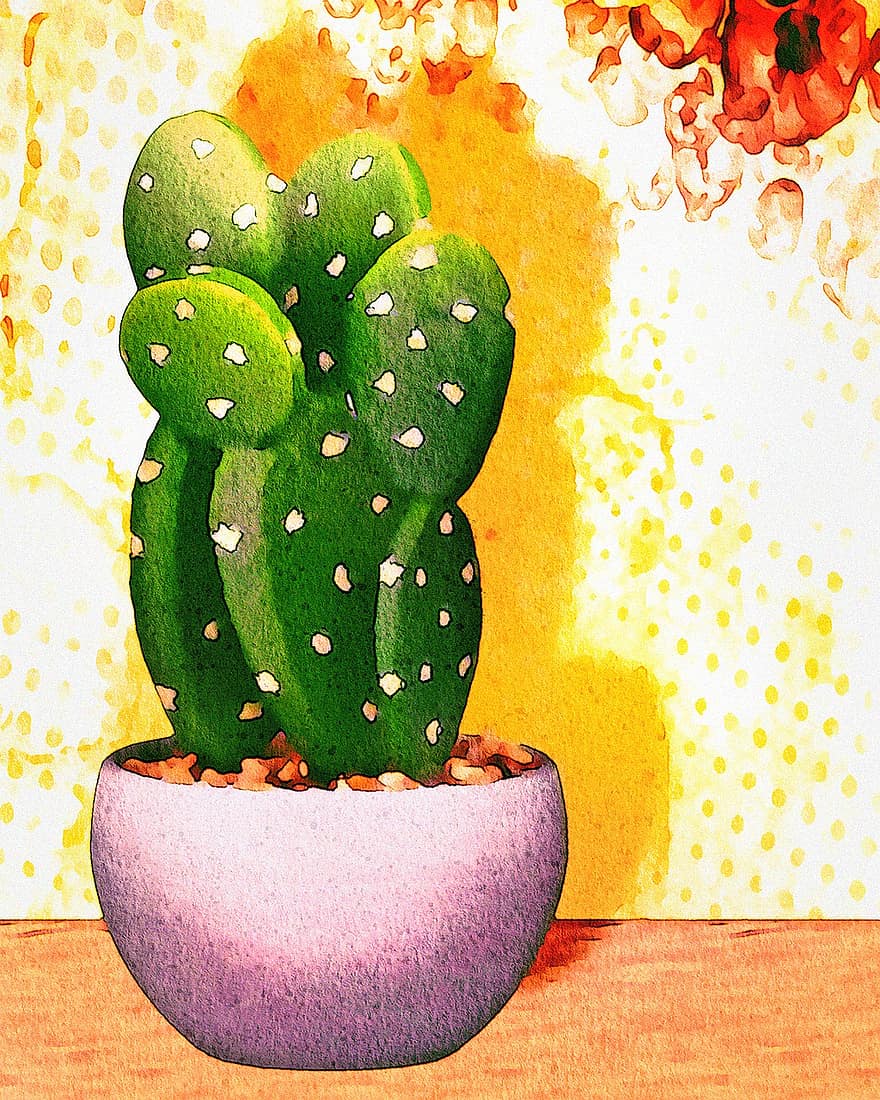 Cactus aquarel·la, cactus, suculent, Esquitxades d'aquarel·la, aquarel·la, naturalesa, corona, boho, sud-oest, navajo, planta