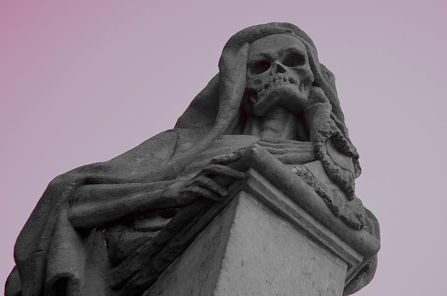 Escultura aterradora, escultura de calavera, Escultura de esqueleto, Escultura del cementerio