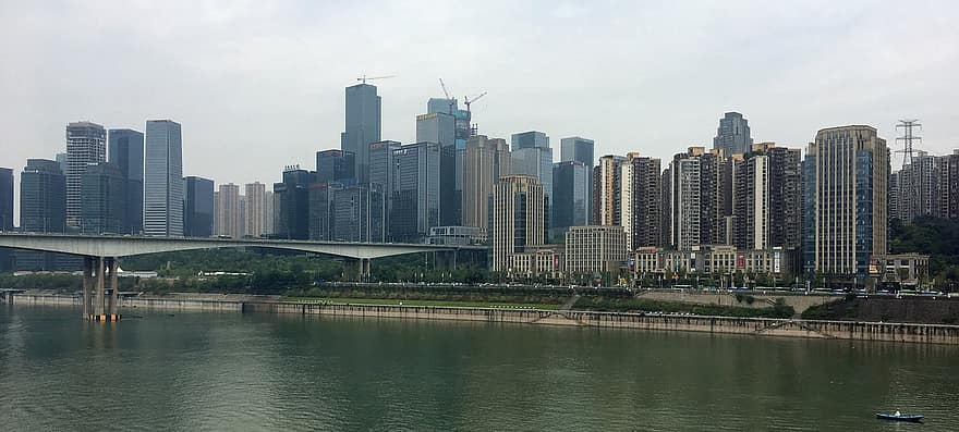chongqing, China, stad, metropolis, stedelijk, gebouwen, wolkenkrabber, rivier-