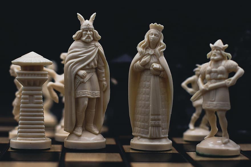 sjakk, dronning, hvit dronning, biskop, tårn, spill, konge, sjakk figurer, spille, sjakkbrikker