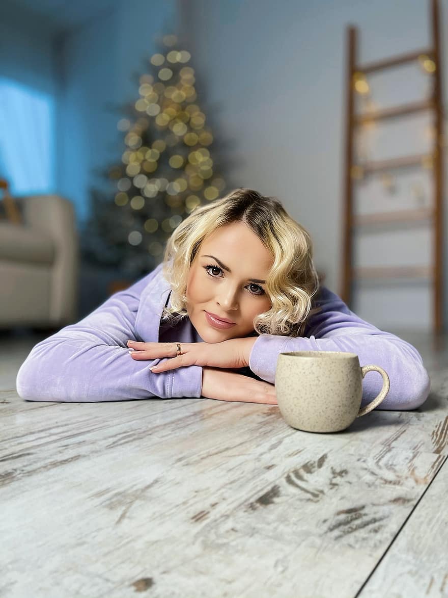 Woman, Cup, Portrait, New Year, Christmas, December, Comfort, Coffee, Beautiful, Pretty, Girl