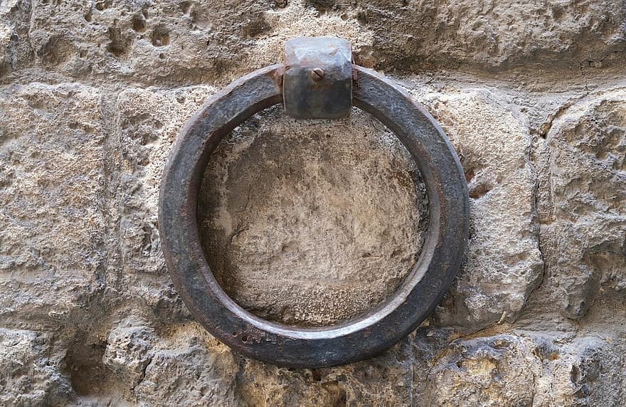 кръг, пръстен, желязо, метал, ковано желязо, структура, камък, стена, материал, тухли, исторически
