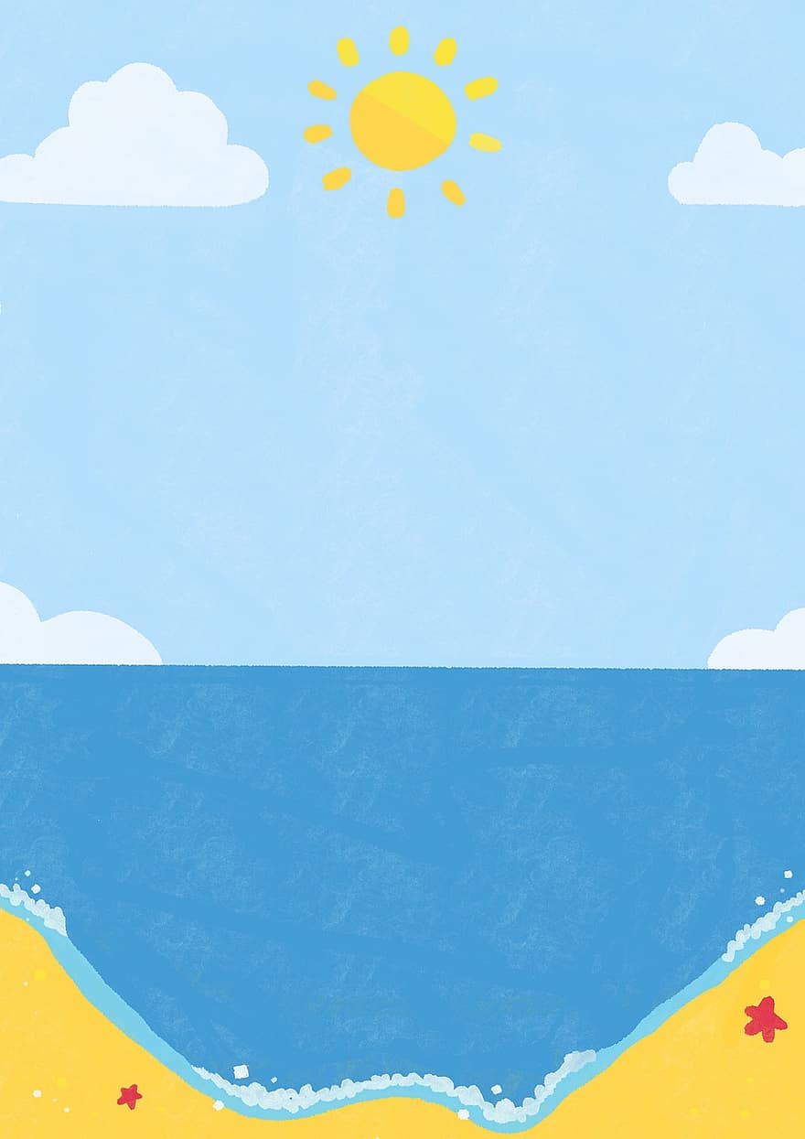 pláž, oceán, písek, letní, dovolená, modrý, pozadí, slunce, ilustrace, vektor, sezóna