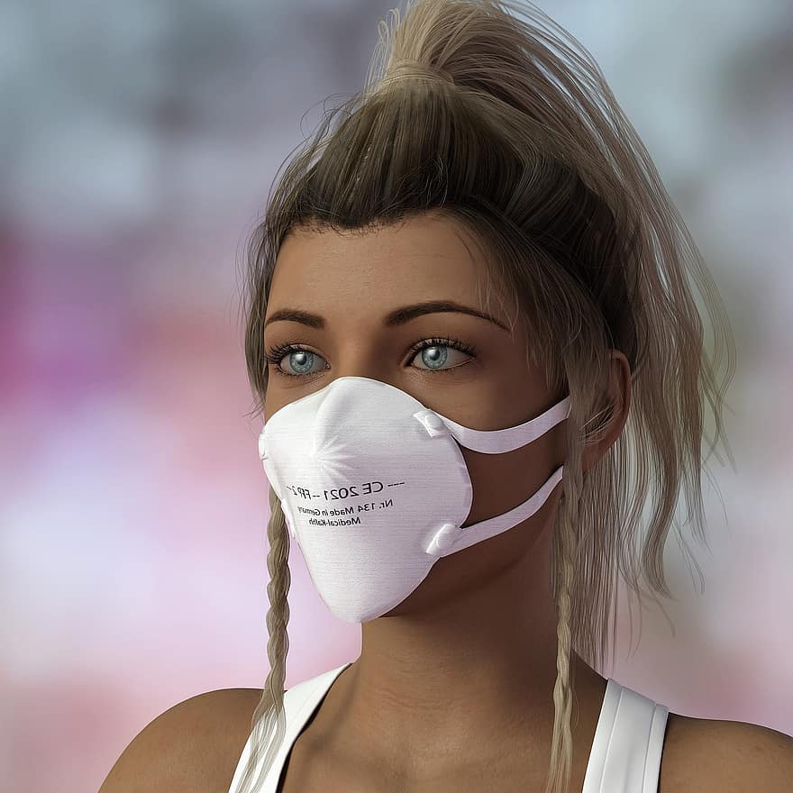 Frau, Gesichtsmaske, ffp2, Maske, Schutz, Schutzmaske, Sicherheit, Pandemie, Covid-19, Coronavirus, Gesicht