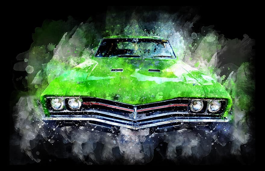 Car, Green, Watercolor, Old Car, Vehicle, Transportation, Transport, Environment, Auto, Automobile