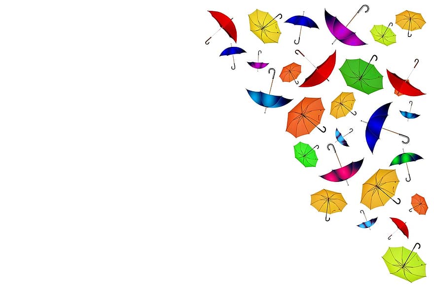 maketa, deštníky, izolovaný, oranžový, papír, starý, rozmanitost, létající, ulehčit, nepořádek, barva