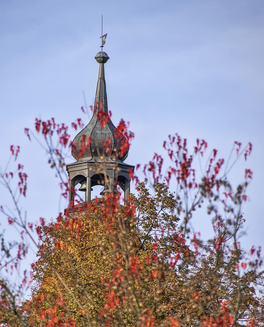torre, edificio, arboles, plantas, arquitectura, históricamente, otoño