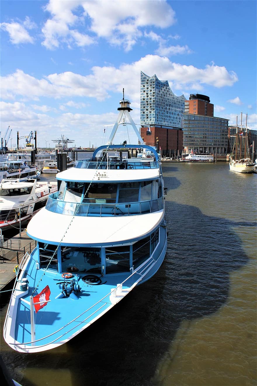човен, порт, подорожі, туризм, на відкритому повітрі, Elbphilharmonie, круїз по гавані, hamburgensien