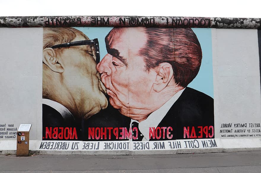 kysse, menn, øst, side, galleri, berlin, Berlinmuren, graffiti, Kunst, strukturer, vegg