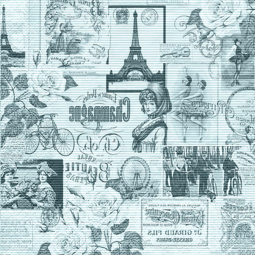 papier numérique, français, collage, sarcelle, tour Eiffel, Publicité française, rétro, ancien, papier cartonné, papier, scrapbooking