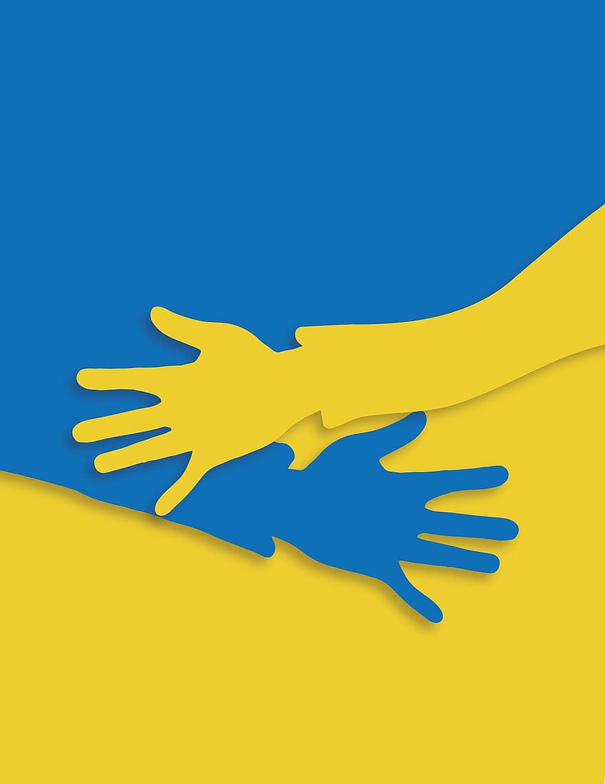 hender, Brukerstøtte, Ukraina, flagg, fred, enhet, menneskelig hånd, illustrasjon, vektor, symbol, blå