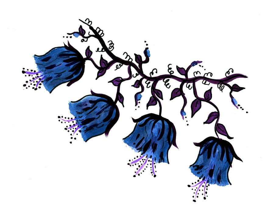 синий, цветы, виноградная лоза, элемент, страница, украшение, ремесло, Изобразительное искусство