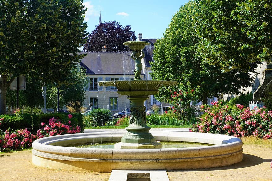 Fontaine, jardin, art, sculpture, en plein air, parc