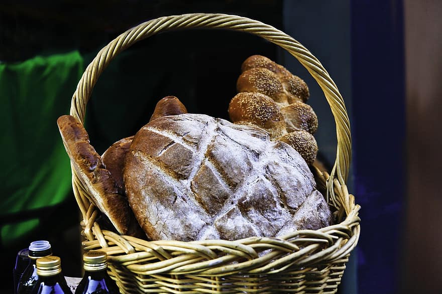ψωμιά, καλάθι, καλάθι για ψωμί, Αρτοσκευάσματα, φαγητό, μπαγκέτα, φρέσκο, φρέσκο ​​ψωμί, καλάθι με ψωμί