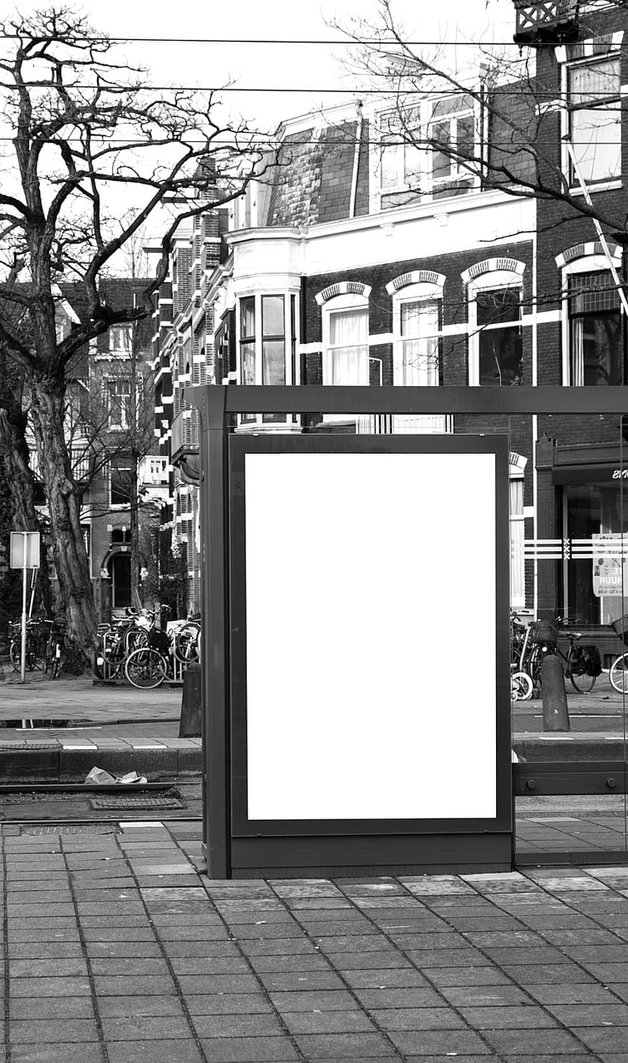 anuncio, publicidad, bandera, cartelera, parada de autobús, Europa, copia espacio