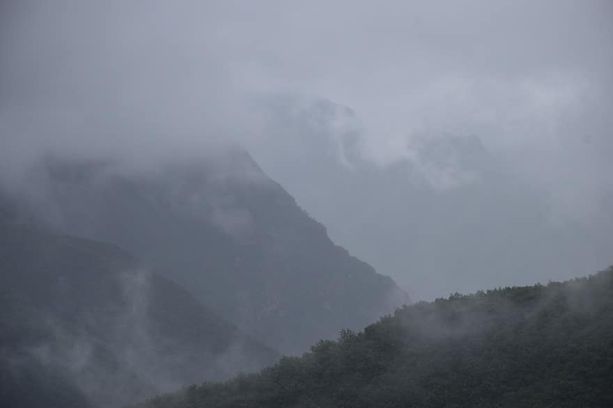 Thiên nhiên, sương mù, ngoài trời, núi, bầu trời, gỗ