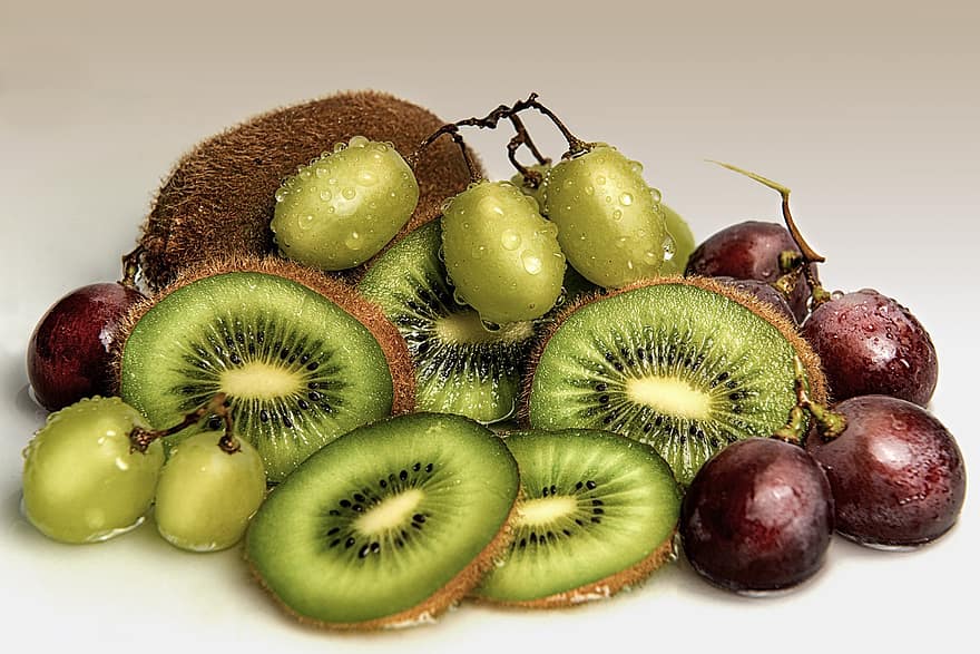 frutas, maduro, bayas, uvas, kiwi