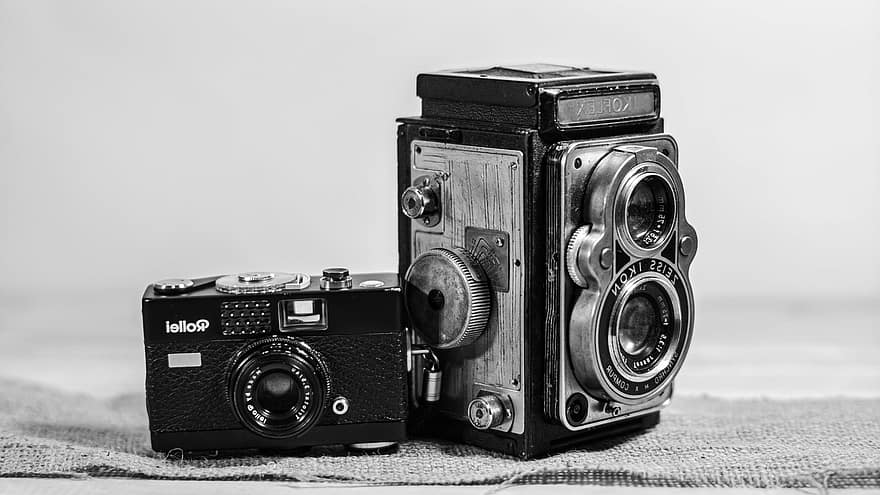 カメラ、写真撮影、黒、白、レンズ、膜、フォーカス、装置、技術、画像、古い
