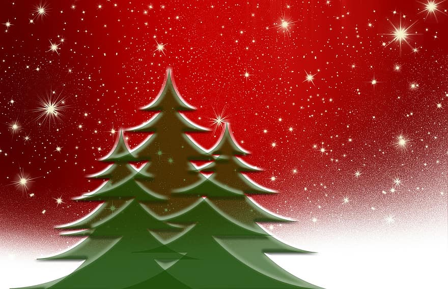abete, rosso, bianca, la neve, silhouette, Natale, Festival, Babbo Natale, atmosfera, dicembre, inverno