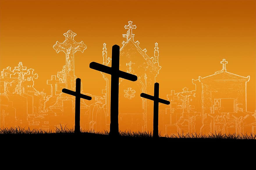 Páscoa, Cruz, por do sol, nascer do sol, cemitério, pedras graves, cripta, antigo cemitério, sepulturas, Colina, céu