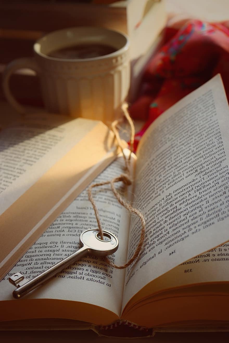 Key, Book, Reading, Words, Literature, Tea, Cup, Drink, Relax, Home, Information