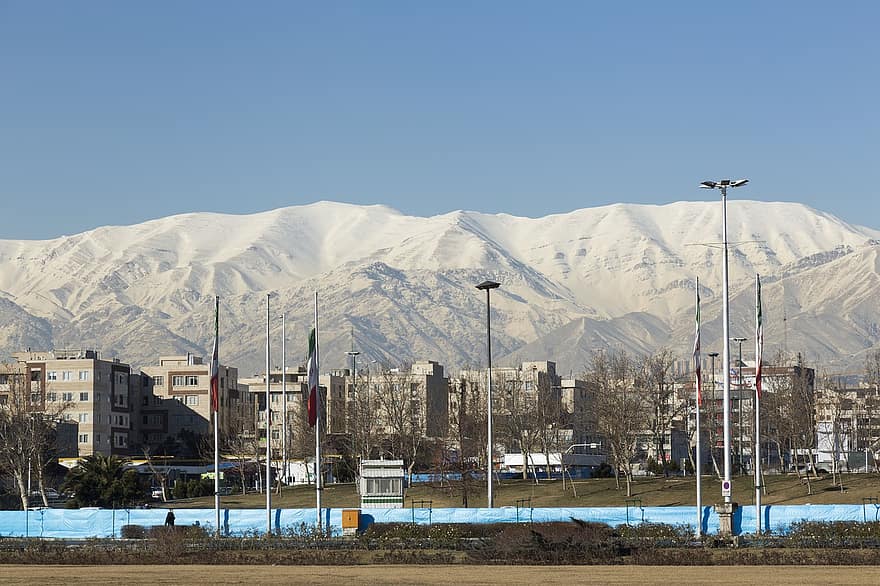 hora, sníh, byt, městského designu, urbanismus, Írán, zimní, paliva a energie, modrý, větrná turbína, elektřina