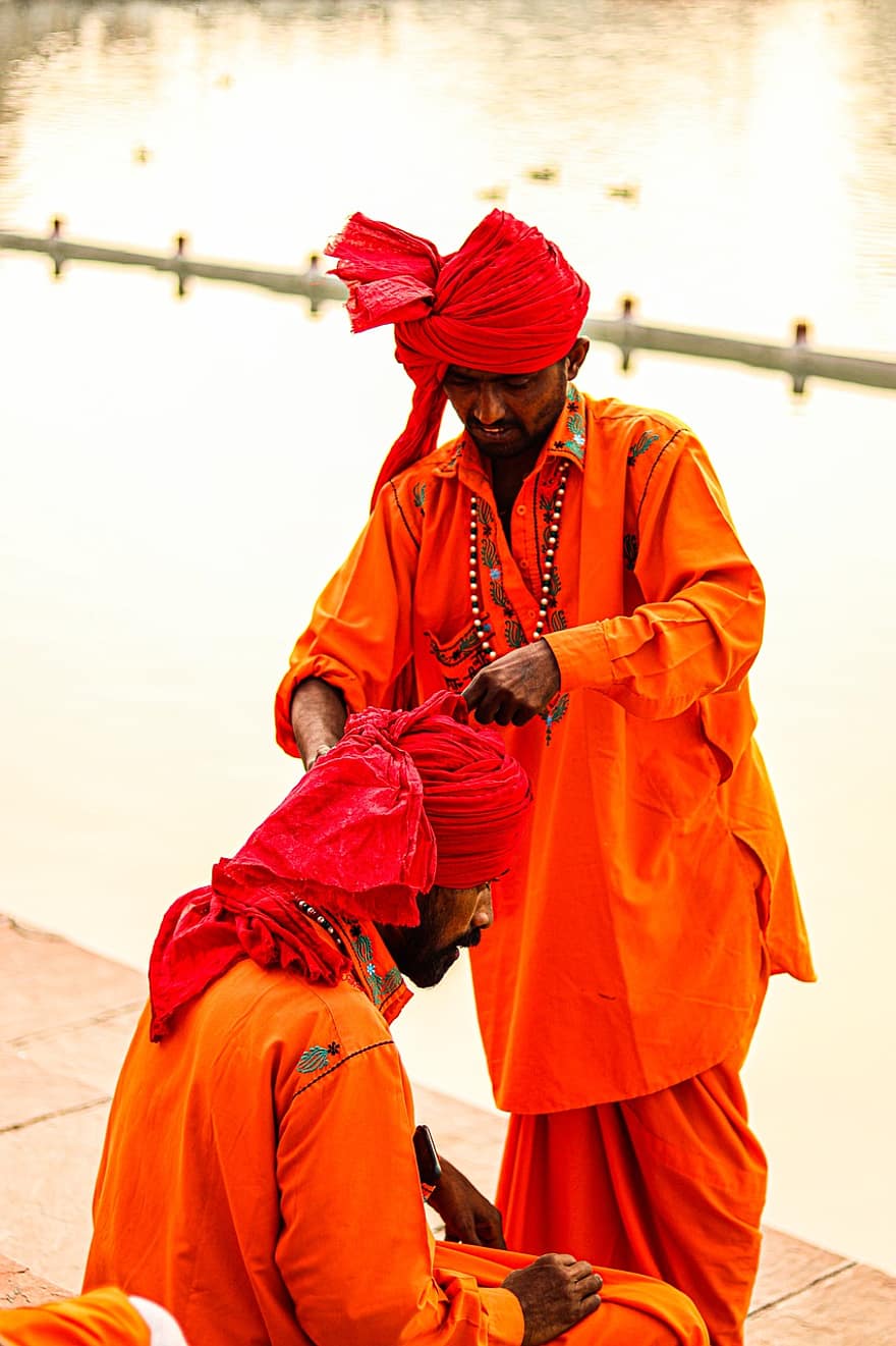 hombres, hombre, persona, gente, turbante, India
