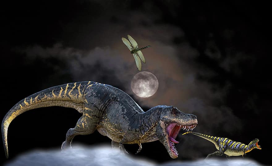 t-rex, prehistòrica, dinosaure, raptor, depredador, juràssic, ciència ficció, fantasia, galàxia, lluna, misteri