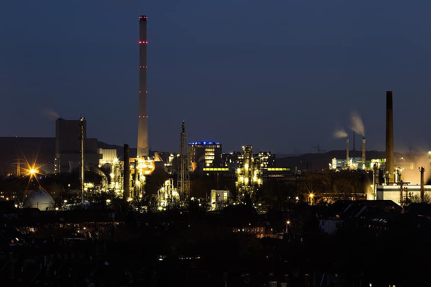 Herne, City, Colliery, Night, Lights, Buildings, Big City, Town, Ruhr Area, Mood, Industry