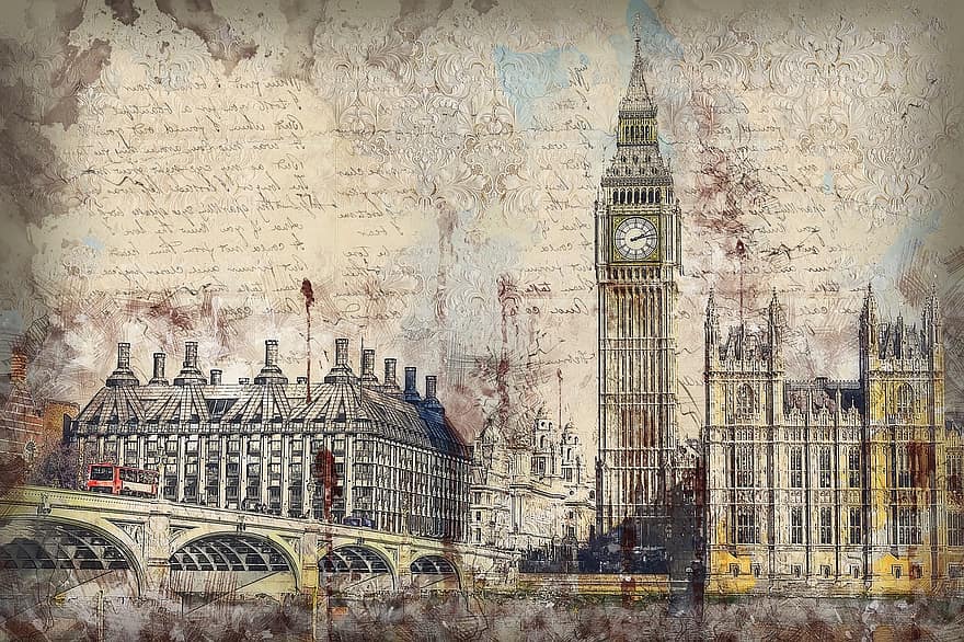 Londres, Westminster, pont, bâtiment, ancien, vieux, structure, point de repère, Royaume-Uni, architecture, parlement