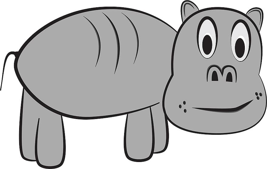 hipopòtam, dibuixos animats, bonic, animal