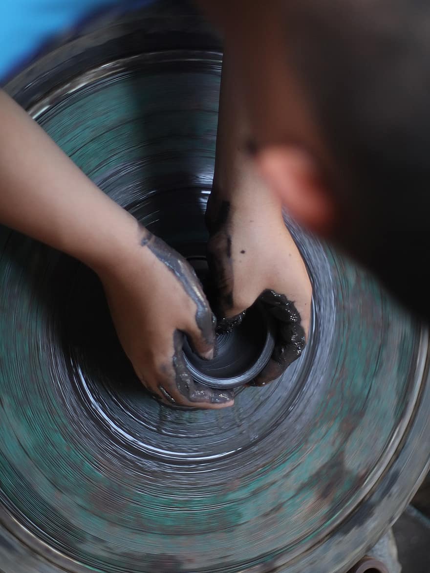 cerâmica, mãos, oleiro