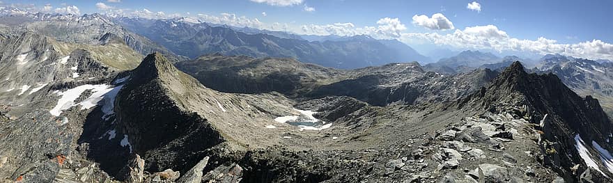 Panorama da renda central, rota alpina, Alpes, caminhar, céu, topos, excursões, caminhada, montanhas, natureza, nuvens