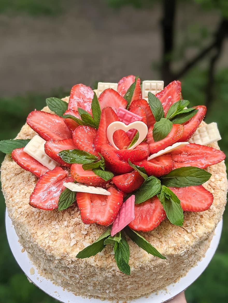 gâteau, fraise, menthe, mûre, napoléon, sucré